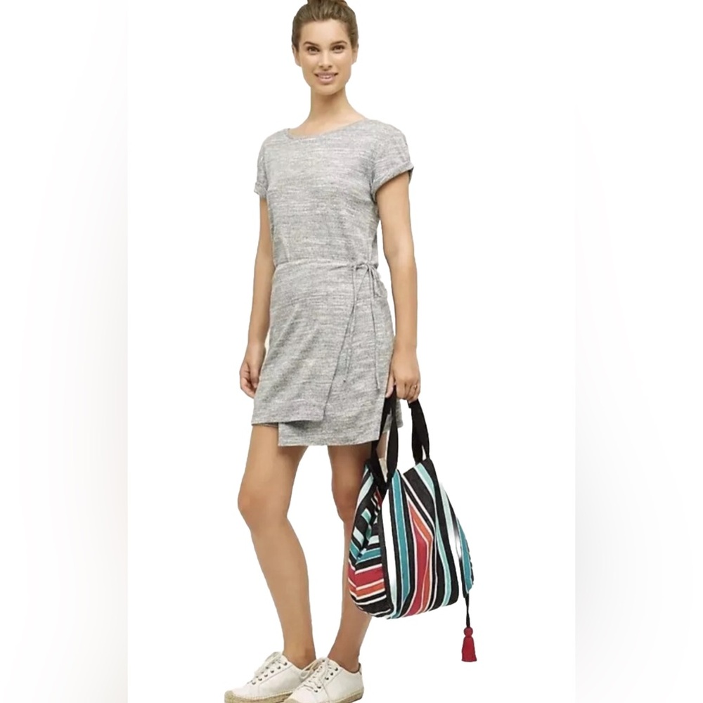 NWT Anthropologie MAEVE Riley Heathered Wrap Tie Waist Soft Mini Dress LARGE